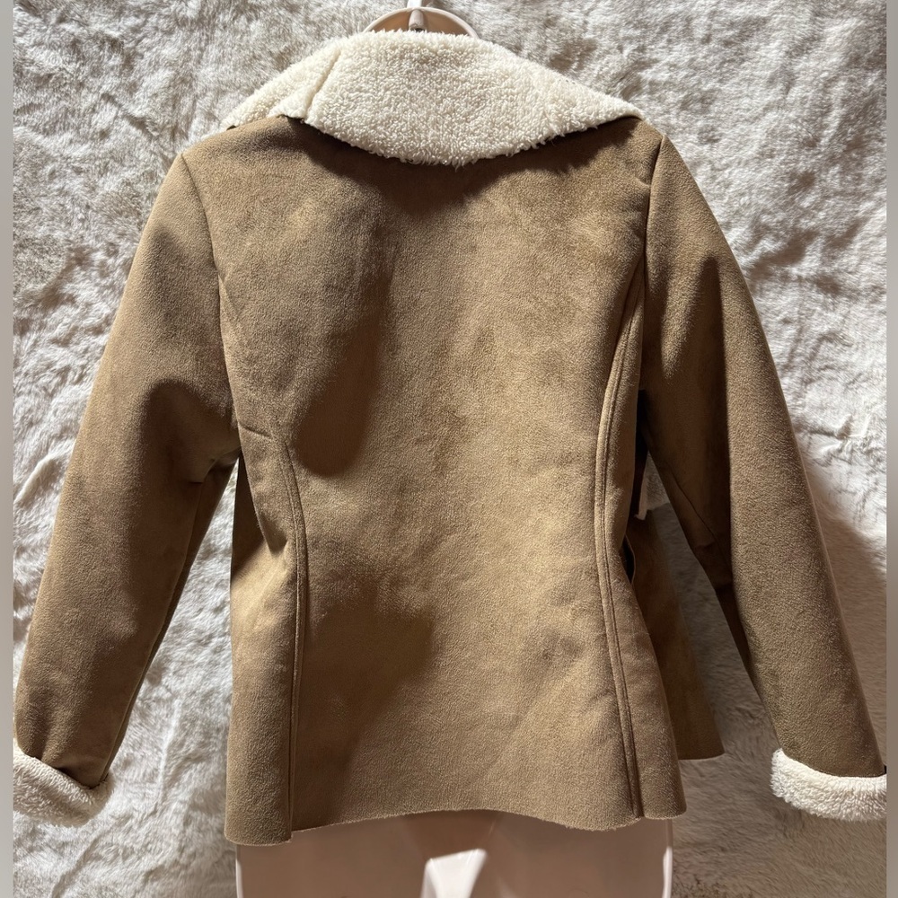 Ralph Lauren Tan Sherpa Suede Open Front Jacket, Women’s Petite XS fully linned - Picture 4 of 15